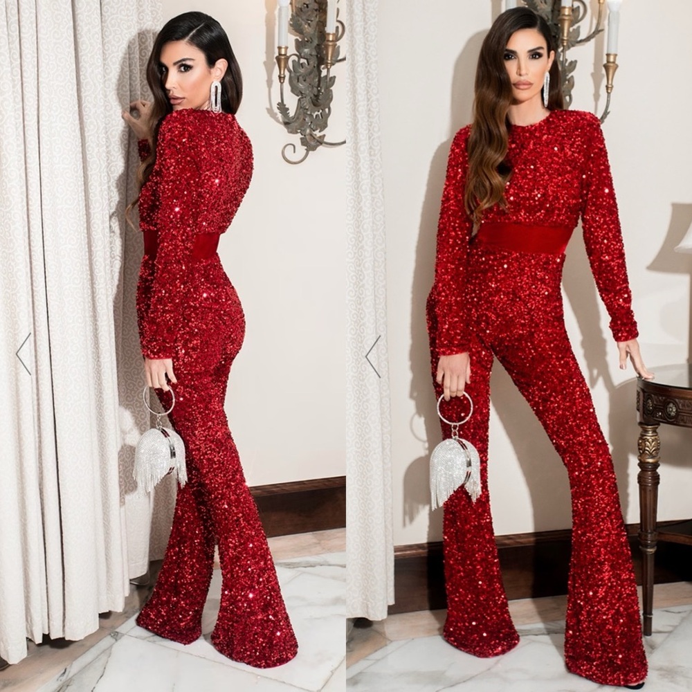 Red Velvet Sequin Jumpsuit